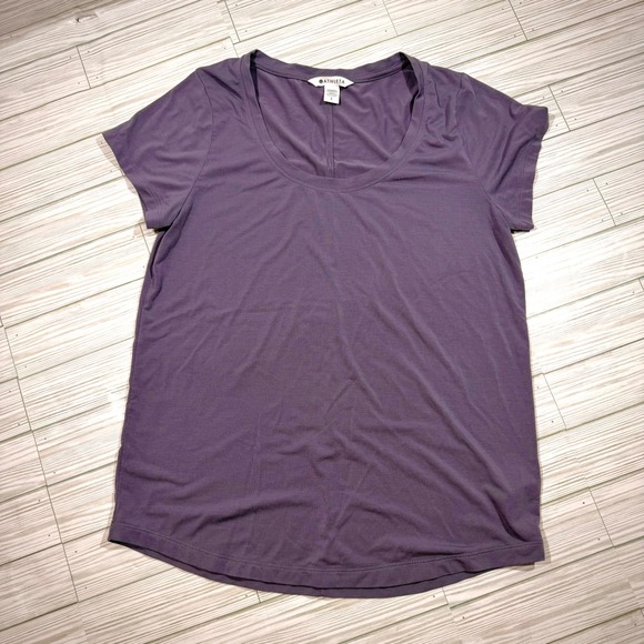 Athleta Tops - Athleta Womens Purple Scoop Neck Short Sleeve Curved Hem Tee Shirt Size S